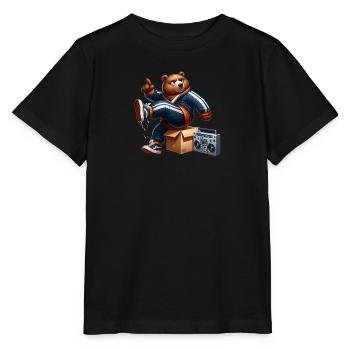 Un ours des années 80 faisant du breakdance à côté d’une boombox. - T-shirt bio MINI CREATOR Stanley/Stella Enfant - noir - Devant - Mikhail (115cm)