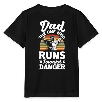 Papa celui qui court vers le danger Pompiers - T-shirt bio MINI CREATOR Stanley/Stella Enfant - noir - Devant - Mikhail (115cm)