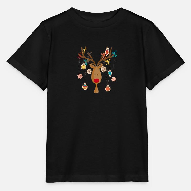 Élan avec décoration d’arbre de Noël - T-shirt bio MINI CREATOR Stanley/Stella Enfant - noir