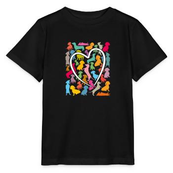 lots of colorful dachshunds and big hearts - Stanley/Stella MINI CREATOR Kids’ T-Shirt - black - Front - Mikhail (115cm)