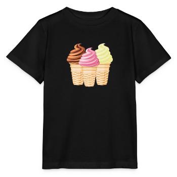 Softeis Vanille Schokolade Erdbeere - Stanley/Stella Kinder T-Shirt MINI CREATOR  - Schwarz - Vorne - Mikhail (115cm)