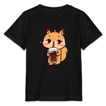Süße kawaii Katze trinkt Bubble Tea Kind - Stanley/Stella Kinder T-Shirt MINI CREATOR  - Schwarz - Vorne - Mikhail (115cm)