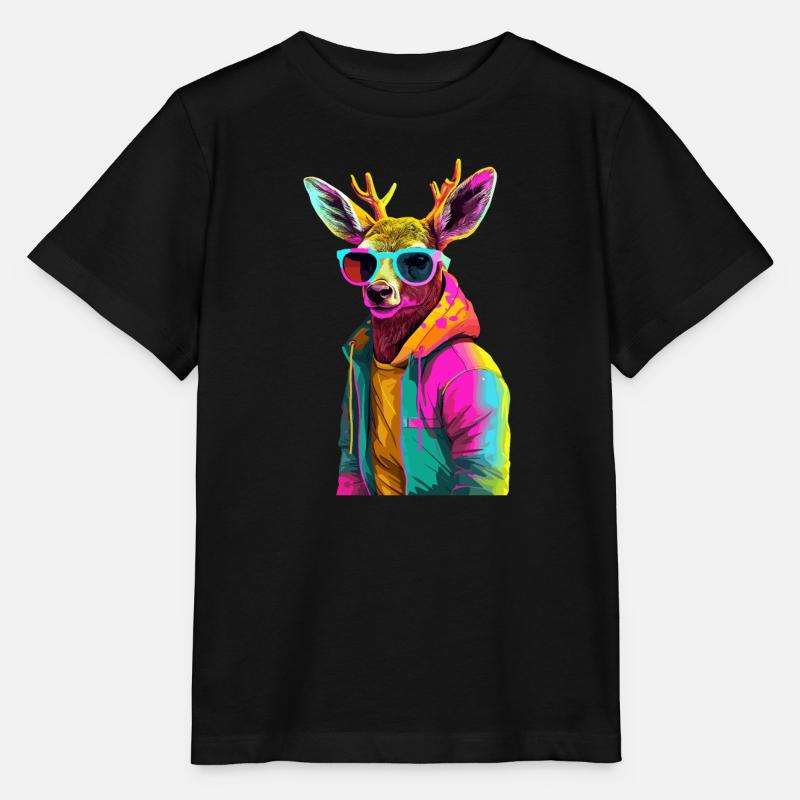 Reh mit Sonnenbrille Bunt Coole Hirsch Waldtier - Stanley/Stella Kinder T-Shirt MINI CREATOR  - Schwarz