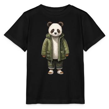 Panda Playtime T-Shirt - Skurril & Spaß - Stanley/Stella Kinder T-Shirt MINI CREATOR  - Schwarz - Vorne - Mikhail (115cm)