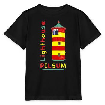 Pilsum lighthouse, landmark, drawing. - Stanley/Stella MINI CREATOR Kids’ T-Shirt - black - Front - Mikhail (115cm)