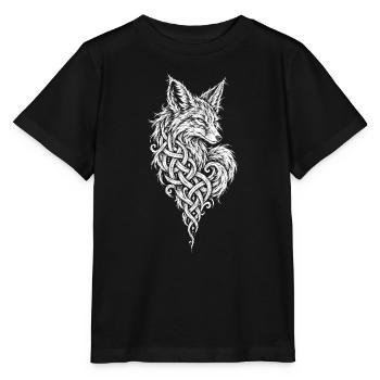 Der Fuchs im Flechtwerk – Nordischer Fuchs - Stanley/Stella Kinder T-Shirt MINI CREATOR  - Schwarz - Vorne - Mikhail (115cm)
