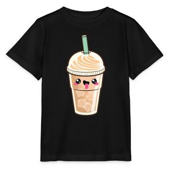 Café Latte Glacé Kawaii - T-shirt bio MINI CREATOR Stanley/Stella Enfant - noir - Devant - Mikhail (115cm)