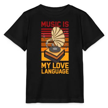 La musique est mon langage d’amour ( Gramophone ) - T-shirt bio MINI CREATOR Stanley/Stella Enfant - noir - Devant - Mikhail (115cm)