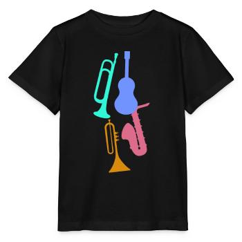 Jazz,Instruments,Trompette,Guitare,Saxophone - T-shirt bio MINI CREATOR Stanley/Stella Enfant - noir - Devant - Mikhail (115cm)