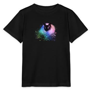Chat siamois,Coloré,Graffit,iPainting Art,Cat,Vert - T-shirt bio MINI CREATOR Stanley/Stella Enfant - noir - Devant - Mikhail (115cm)