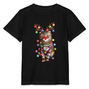 Noël Drôle Scottish Fold Cat Noël Kitty Cadeau - T-shirt bio MINI CREATOR Stanley/Stella Enfant - noir - Devant - Mikhail (115cm)