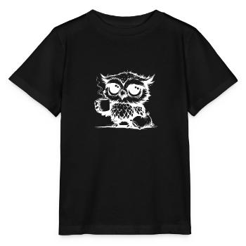 Verschlafene Eule die Kaffee zur Pflicht erklärt - Stanley/Stella Kinder T-Shirt MINI CREATOR  - Schwarz - Vorne - Mikhail (115cm)
