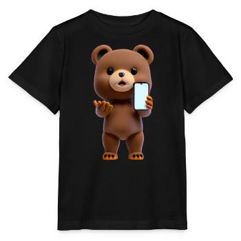 Bear with smartphone - Stanley/Stella MINI CREATOR Kids’ T-Shirt - black - Front - Mikhail (115cm)