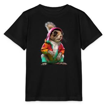 Eichhörnchen mit Sonnenbrille Bunt Coole Waldtiere - Stanley/Stella Kinder T-Shirt MINI CREATOR  - Schwarz - Vorne - Mikhail (115cm)