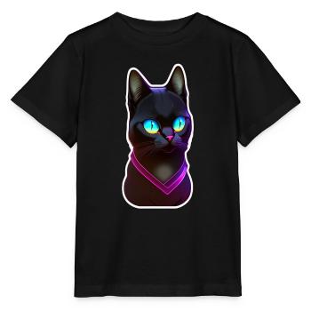 Schwarze Katze unter Neonlichteffekt - Stanley/Stella Kinder T-Shirt MINI CREATOR  - Schwarz - Vorne - Mikhail (115cm)