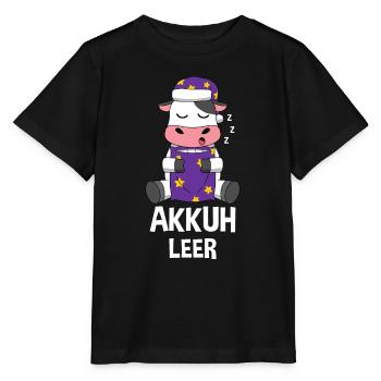Wortspiel Kuh Akku Leer Schlafen Akkuh Aufladen - Stanley/Stella Kinder T-Shirt MINI CREATOR  - Schwarz - Vorne - Mikhail (115cm)