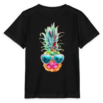 ananas avec lunettes de soleil- ananas et lunettes - T-shirt bio MINI CREATOR Stanley/Stella Enfant - noir - Devant - Mikhail (115cm)