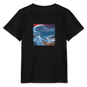 Vague de kanagawa, vague, illustration, Japon - T-shirt bio MINI CREATOR Stanley/Stella Enfant - noir - Devant - Mikhail (115cm)