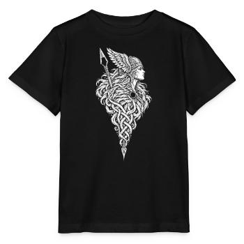 Die Walküre mit Flügelhelm – Nordisches Flechtwerk - Stanley/Stella Kinder T-Shirt MINI CREATOR  - Schwarz - Vorne - Mikhail (115cm)