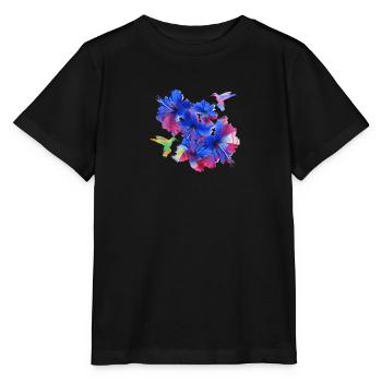 Hibiscus,Flower,Lotus,Blossom,Floral,Hummingbird,Bird - Stanley/Stella MINI CREATOR Kids’ T-Shirt - black - Front - Mikhail (115cm)