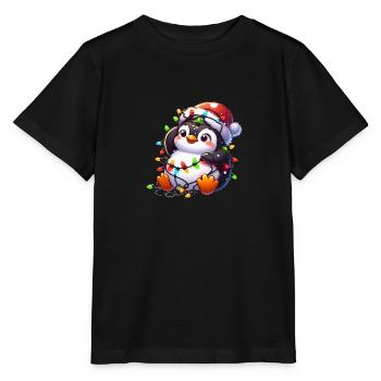 Tollpatschiger Weihnachtspinguin mit Lichterkette - Stanley/Stella Kinder T-Shirt MINI CREATOR  - Schwarz - Vorne - Mikhail (115cm)