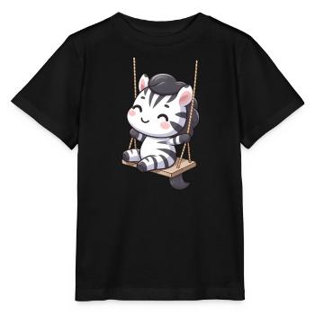 cartoon zebra auf einer schaukel - Stanley/Stella Kinder T-Shirt MINI CREATOR  - Schwarz - Vorne - Mikhail (115cm)