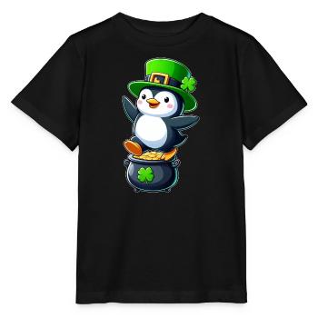 St. Patrick's Day Penguin Cylinder Shamrock - Stanley/Stella MINI CREATOR Kids’ T-Shirt - black - Front - Mikhail (115cm)
