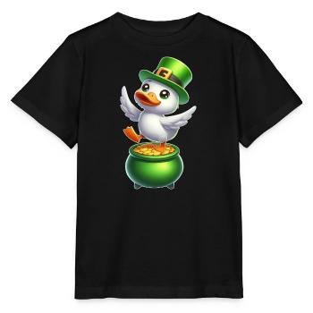 Sweet St. Patrick's Day Duck Top Hat Clover - Stanley/Stella MINI CREATOR Kids’ T-Shirt - black - Front - Mikhail (115cm)