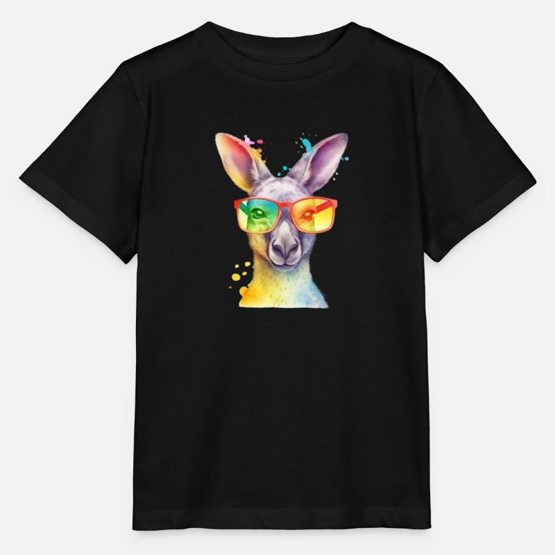 Buntes cooles Känguru mit Sonnenbrille - Stanley/Stella Kinder T-Shirt MINI CREATOR  - Schwarz