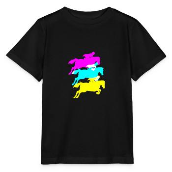 Dressur Dressurpferd Dressurreiter - Stanley/Stella Kinder T-Shirt MINI CREATOR  - Schwarz - Vorne - Mikhail (115cm)