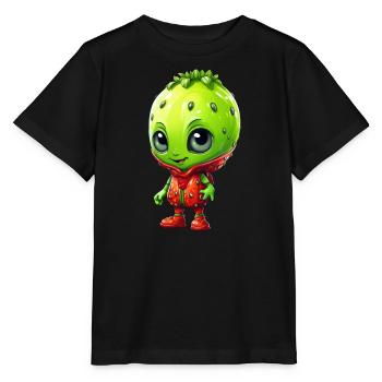 Kawaii Alien Strawberry: Cute Extraterrestrial - Stanley/Stella MINI CREATOR Kids’ T-Shirt - black - Front - Mikhail (115cm)