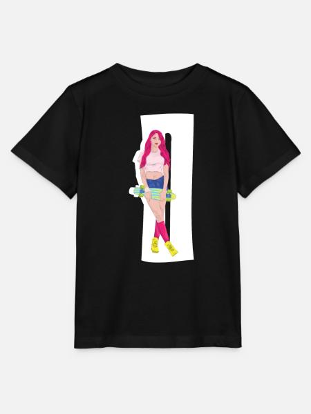 Patineur roux avec planche à roulettes - T-shirt bio MINI CREATOR Stanley/Stella Enfant - noir