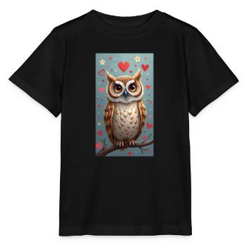 Verliebte Eule - Stanley/Stella Kinder T-Shirt MINI CREATOR  - Schwarz - Vorne - Mikhail (115cm)