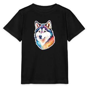 Husky de Sibérie Aquarelles - T-shirt bio MINI CREATOR Stanley/Stella Enfant - noir - Devant - Mikhail (115cm)