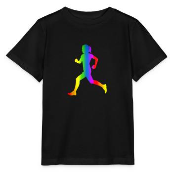 Bunter Läuferin Regenbogen - Stanley/Stella Kinder T-Shirt MINI CREATOR  - Schwarz - Vorne - Mikhail (115cm)