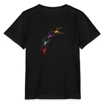 Große bunte Spinnen krabbeln diagonal - Stanley/Stella Kinder T-Shirt MINI CREATOR  - Schwarz - Vorne - Mikhail (115cm)