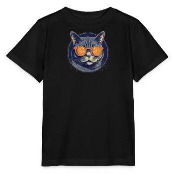Katze Mietz Stubentiger Sonnenbrille - Stanley/Stella Kinder T-Shirt MINI CREATOR  - Schwarz - Vorne - Mikhail (115cm)