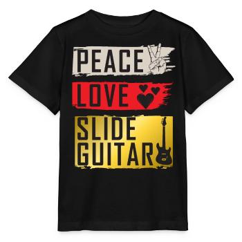 Peace Love Slide Guitar Music Instrument - Stanley/Stella Kinder T-Shirt MINI CREATOR  - Schwarz - Vorne - Mikhail (115cm)