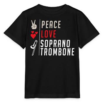 Peace Love Soprano Trombone Instrument - Stanley/Stella Kinder T-Shirt MINI CREATOR  - Schwarz - Vorne - Mikhail (115cm)
