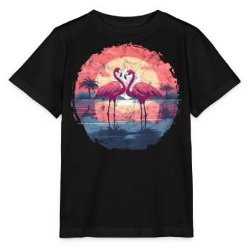 Flamingo, Couple, Sunset, Sun, Beach - Stanley/Stella MINI CREATOR Kids’ T-Shirt - black - Front - Mikhail (115cm)