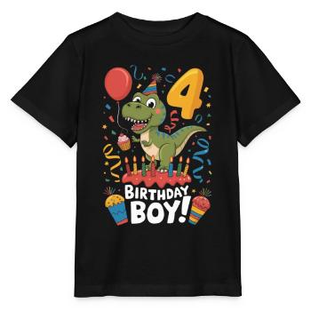 Dinosaurier 4.Geburtstag Geburtstagsjunge 4 - Stanley/Stella Kinder T-Shirt MINI CREATOR  - Schwarz - Vorne - Mikhail (115cm)