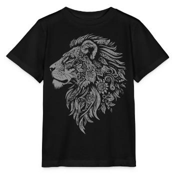Veredelter Löwenkopf mit floraler Verzierung - Stanley/Stella Kinder T-Shirt MINI CREATOR  - Schwarz - Vorne - Mikhail (115cm)