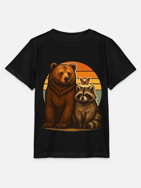 Bär Waschbär Tierfreunde - Stanley/Stella Kinder T-Shirt MINI CREATOR - Schwarz