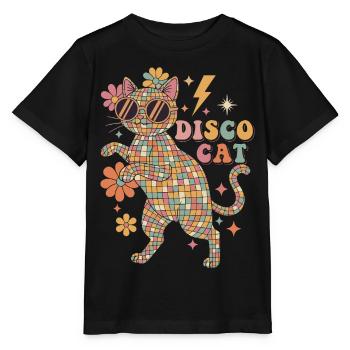 Techno Disco Cat Disco Ball Party Funny - Stanley/Stella MINI CREATOR Kids’ T-Shirt - black - Front - Mikhail (115cm)