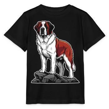 Retter des Sankt-Bernhardiner-Hundeporträts auf dem Felsen - Stanley/Stella Kinder T-Shirt MINI CREATOR  - Schwarz - Vorne - Mikhail (115cm)