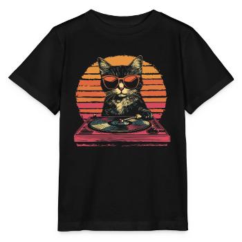 Cat Lunettes de soleil Vinyle Vintage Disque Vinyle Platine - T-shirt bio MINI CREATOR Stanley/Stella Enfant - noir - Devant - Mikhail (115cm)