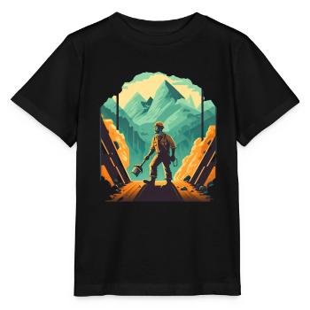 Retro Minenarbeiter mit Schaufel - Stanley/Stella Kinder T-Shirt MINI CREATOR  - Schwarz - Vorne - Mikhail (115cm)