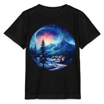 Winterlandschaft mit Aurora am Himmel - Stanley/Stella Kinder T-Shirt MINI CREATOR  - Schwarz - Vorne - Mikhail (115cm)