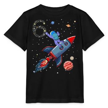 astronaute fusée 6 ans anniversaire étoile de l’espace - T-shirt bio MINI CREATOR Stanley/Stella Enfant - noir - Devant - Mikhail (115cm)