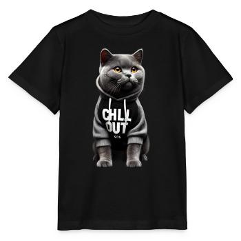 Funny British Shorthair Chill Out Cat Chill Out - Stanley/Stella MINI CREATOR Kids’ T-Shirt - black - Front - Mikhail (115cm)